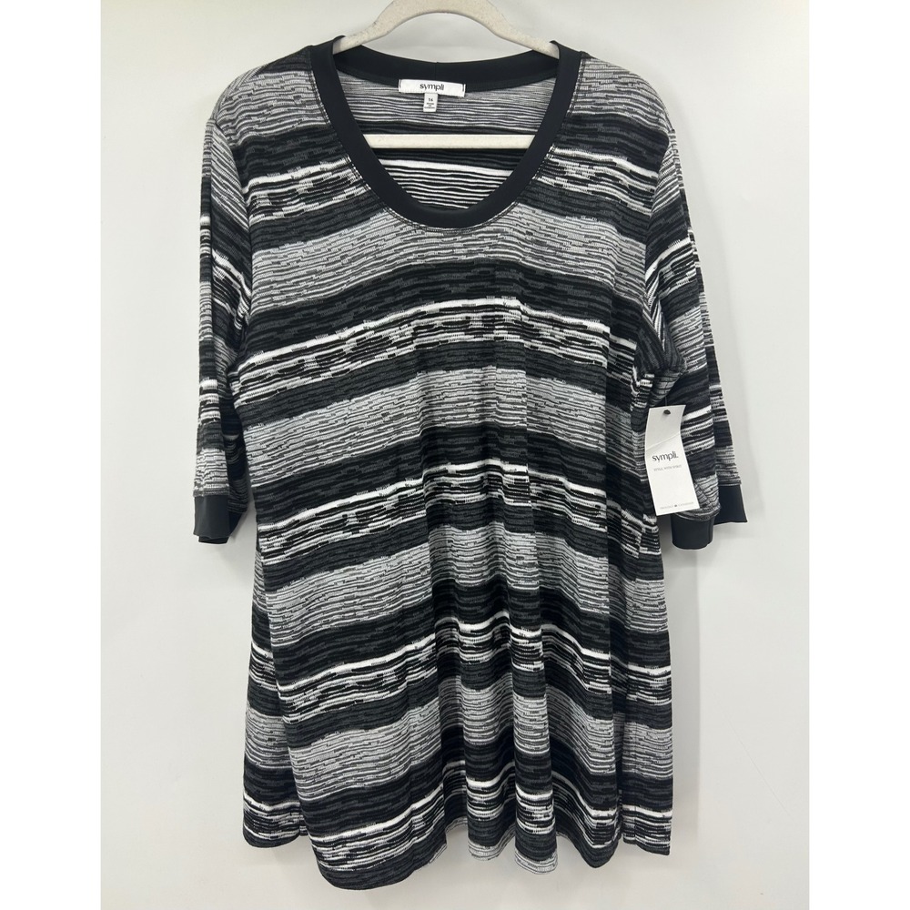 NWT SYMPLI Women's Sweater Gray Striped Pullover Plus Size 16
